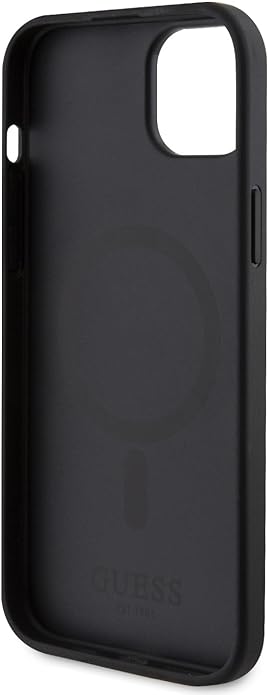 Guess iPhone 15 Saffiano MagSafe Σκληρή Θήκη με Πλαίσιο Σιλικόνης και MagSafe - Black - GUHMP15SPSAHMCK