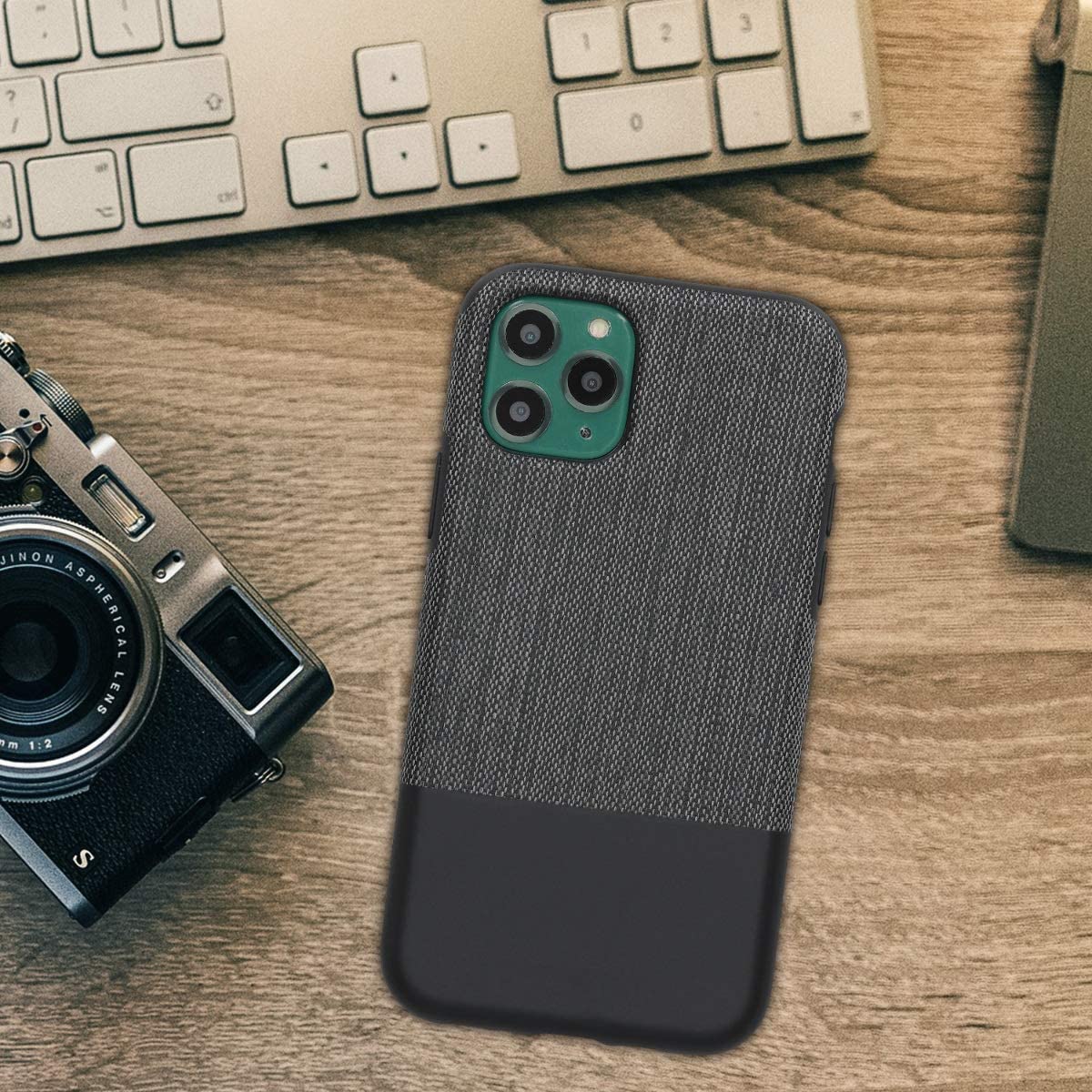 KW iPhone 11 Pro Θήκη Σιλικόνης TPU Design Two - Tone Tweed Fabric - Anthracite / Black - 51156.01