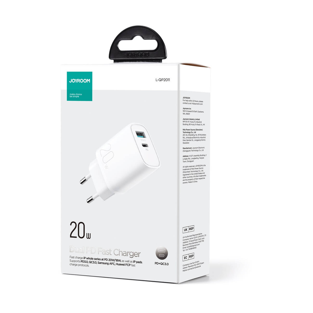 Joyroom L - QP2011 Οικιακός Φορτιστής Γρήγορης Φόρτισης USB QC 3.0 και Type - C PD 20W - White