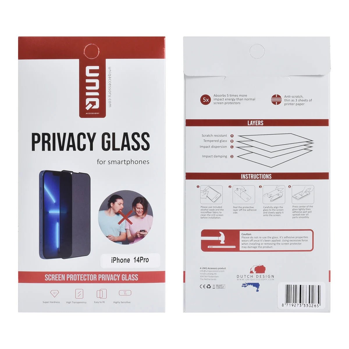 Tuniq iPhone 14 Pro - Privacy Προστασία Οθόνης - Full Screen Αντιχαρακτικό Γυαλί Tempered Glass - Μαύρο