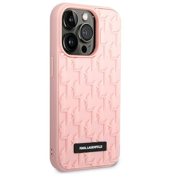 Karl Lagerfeld iPhone 14 Pro Max - 3D Monogram Σκληρή Θήκη με Πλαίσιο Σιλικόνης - Pink - KLHCP14XRUPKLPP