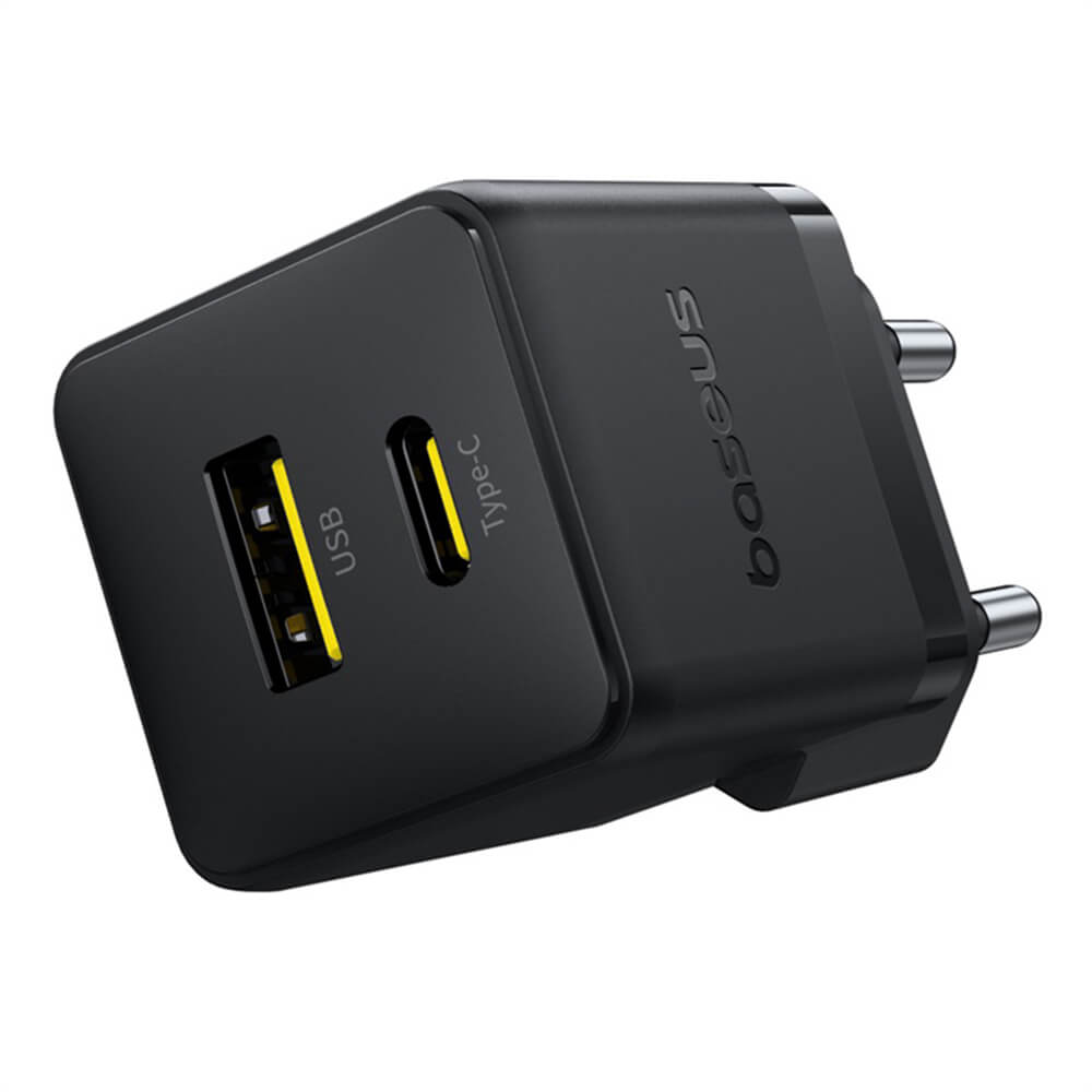 Baseus Palm Οικιακός Φορτιστής Γρήγορης Φόρτισης 30W με 1 Θύρα Type - C και 1 Θύρα USB - Cluster Black