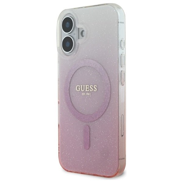 Guess iPhone 16 Plus - IML Glitter Gradient - MagSafe Σκληρή Θήκη με Πλαίσιο Σιλικόνης - Pink - GUHMP16MHGRCELP