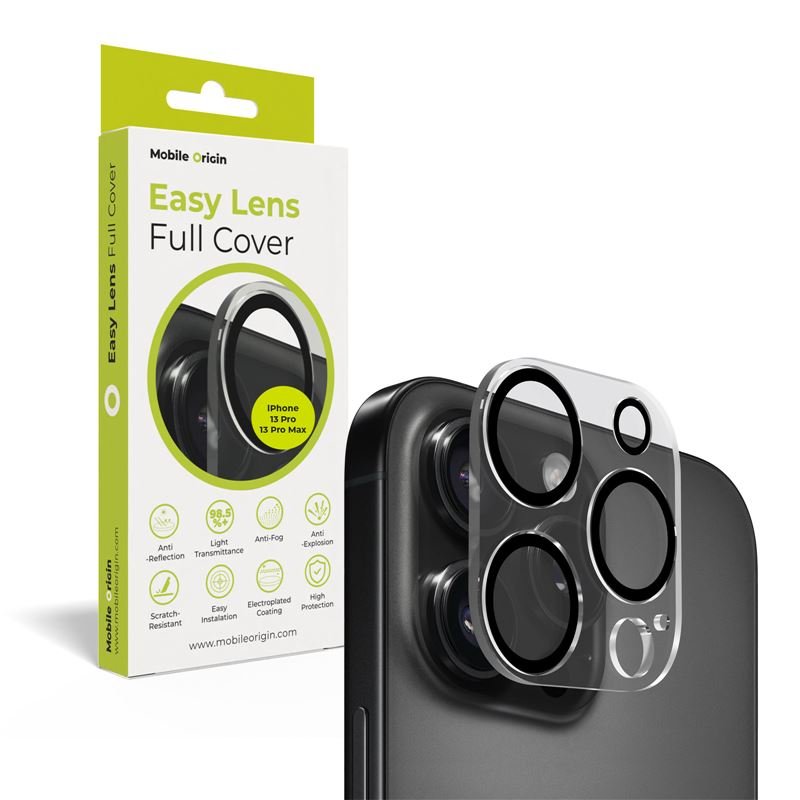 Mobile Origin iPhone 13 Pro / iPhone 13 Pro Max Easy Lens Full Cover 9H Αντιχαρακτικό Γυαλί για την Κάμερα - Διάφανο