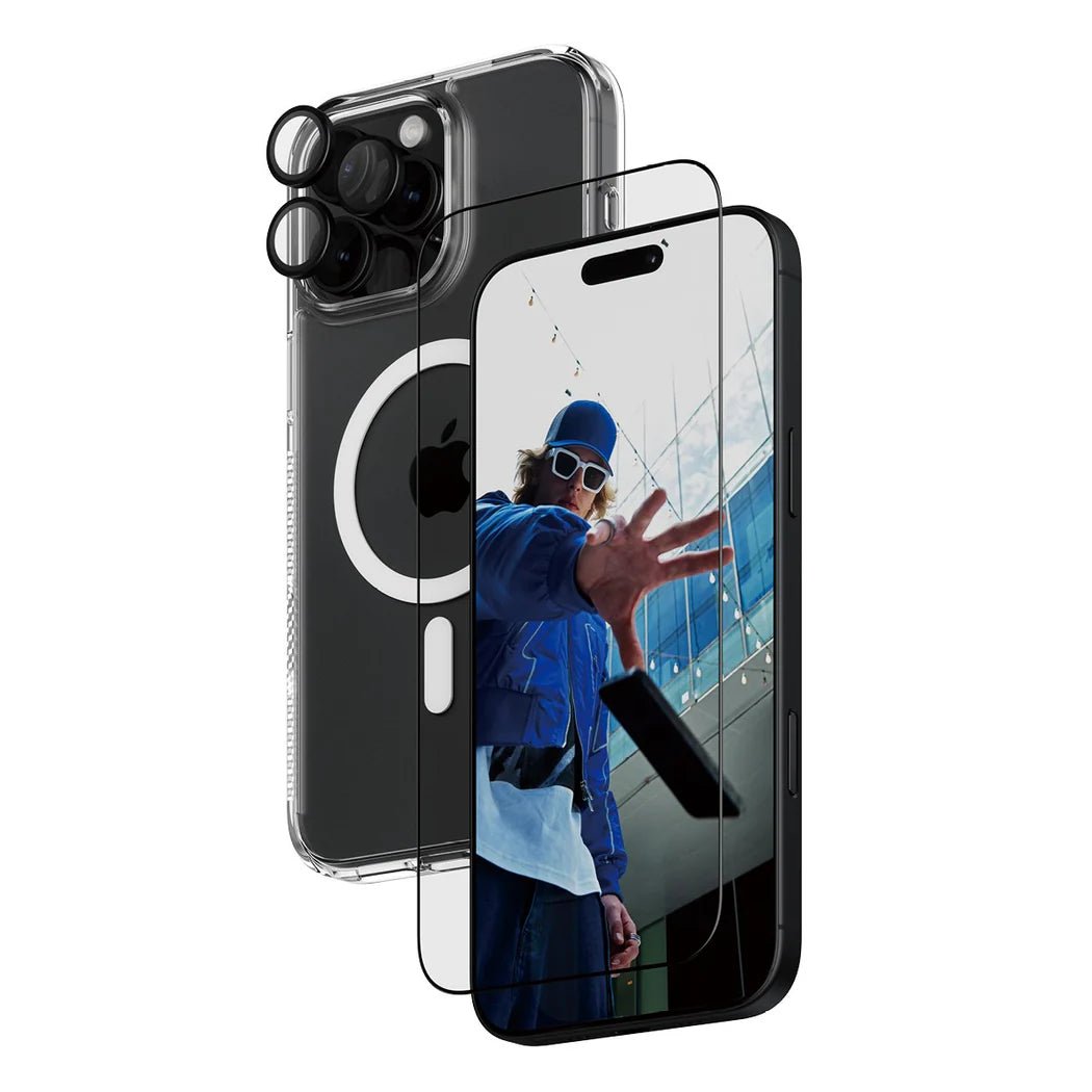 PanzerGlass iPhone 16 Pro Max - Σετ με 1 Αντιχαρακτικό Γυαλί Οθόνης Ultra - Wide Fit, 1 Αντιχαρακτικό Γυαλί για την Κάμερα και 1 Σκληρή Θήκη με MagSafe - Διάφανο