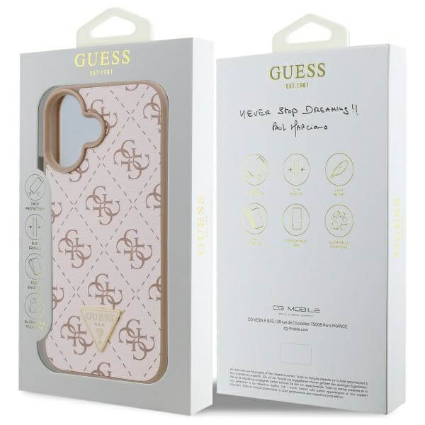 Guess iPhone 16 Plus - New 4G Triangle - Θήκη με Επένδυση Συνθετικού Δέρματος - Pink - GUHCP16MPG4GPH