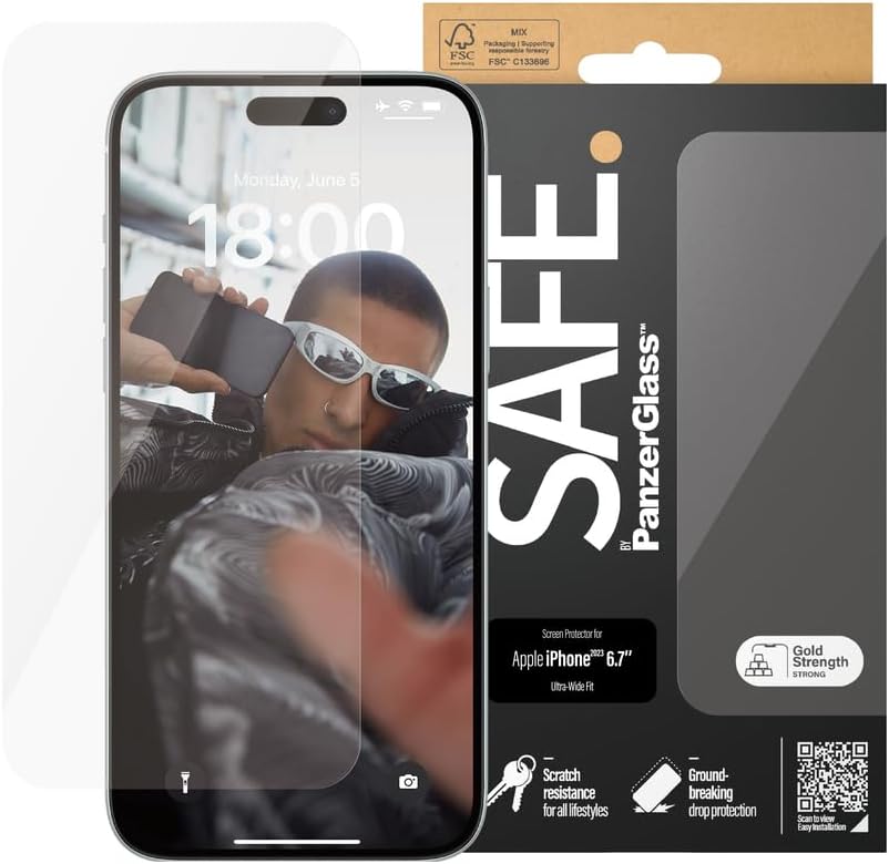 Safe by PanzerGlass iPhone 15 Plus Ultra - Wide Fit Case Friendly Full Screen Αντιχαρακτικό Γυαλί Οθόνης - Διάφανο - SAFE95536