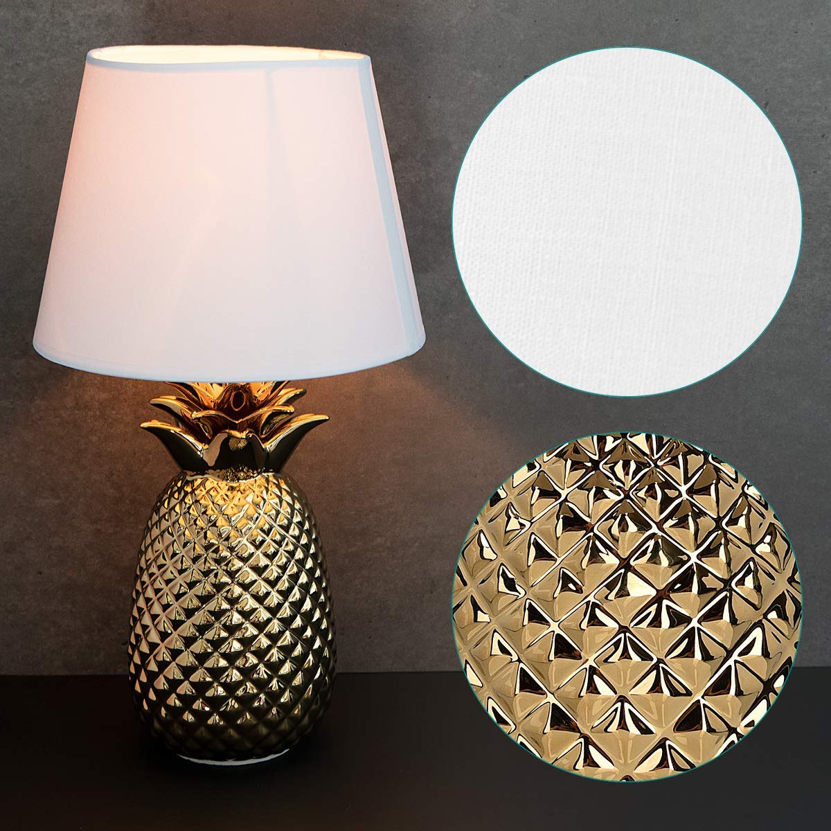 Navaris Table Lamp Επιτραπέζιο Φωτιστικό Design Pineapple - 40cm - Gold / White - 49151.66.02