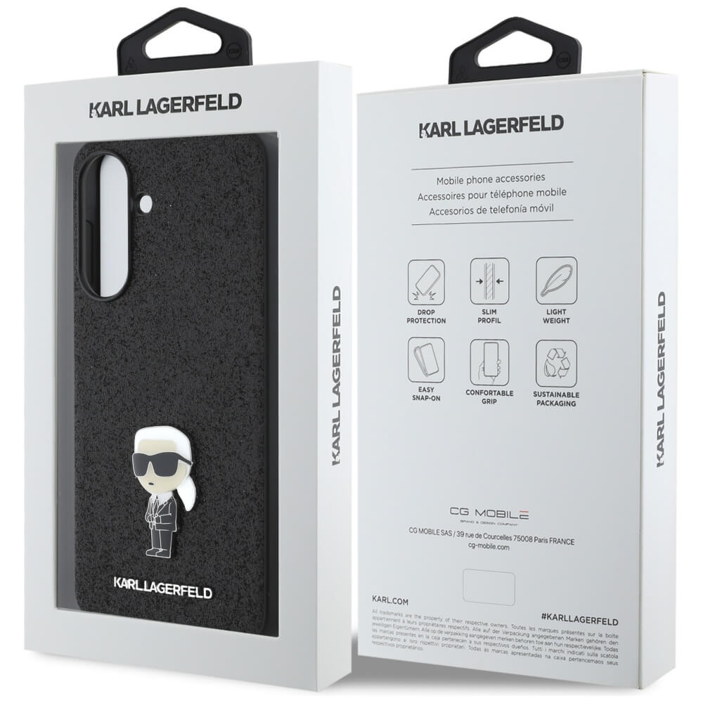 Karl Lagerfeld Samsung Galaxy A56 5G - Fixed Glitter Ikonik Logo Metal Pin - Σκληρή Θήκη με Πλαίσιο Σιλικόνης - Black - KLHCSA56GKNPSK