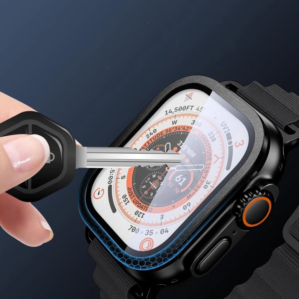 Tech - Protect Προστασία Οθόνης Apple Watch Ultra (1/2/3) - 49mm - Glass Ring - 9H Αντιχαρακτικό Γυαλί Οθόνης με Μεταλλικό Πλαίσιο - 2 Τεμάχια - Black