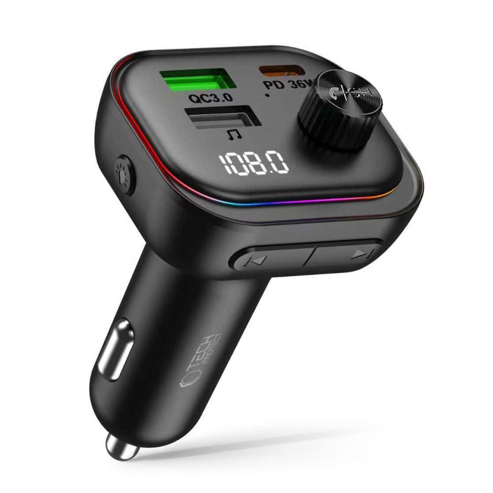 Tech - Protect FM Transmitter για Αναπαραγωγή Μουσικής / Κλήσεις / Φόρτιση Κινητών στο Αυτοκίνητο PD 54W - CC07 - Black