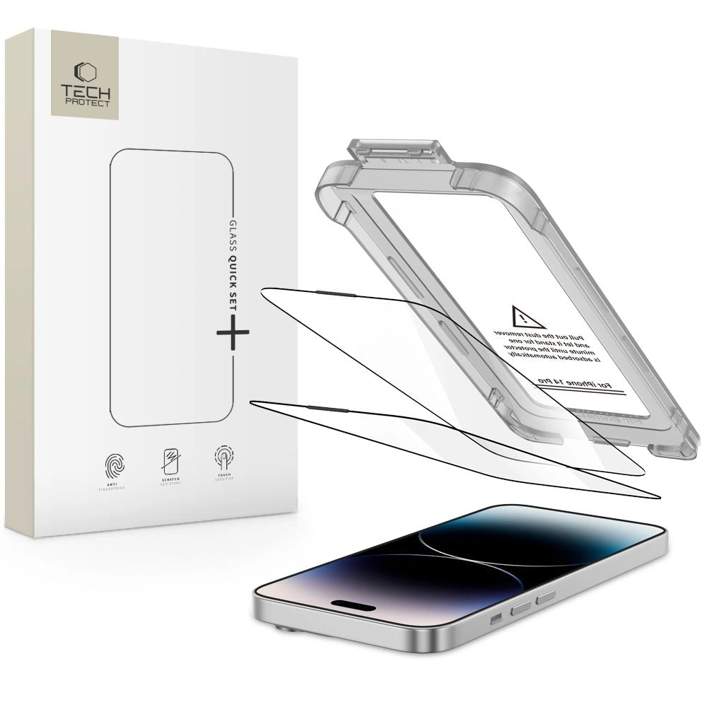 Tech - Protect iPhone 14 Pro - Quick Set+ - Σετ με 2 Full Screen Αντιχαρακτικά Γυαλιά Οθόνης με Οδηγό Τοποθέτησης - Black