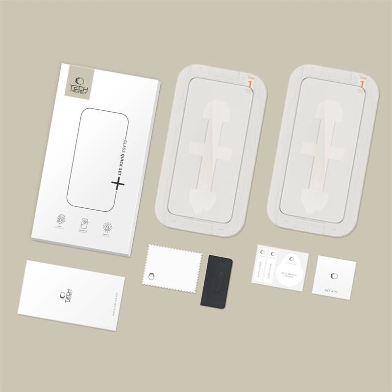 Tech - Protect iPhone 15 Pro - Quick Set+ - Σετ με 2 Full Screen Αντιχαρακτικά Γυαλιά Οθόνης με Οδηγό Τοποθέτησης - Black
