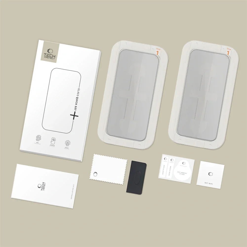 Tech - Protect iPhone 16 Pro Max - Quick Set Spy+ - Σετ με 2 Full Screen Αντιχαρακτικά Γυαλιά Οθόνης με Οδηγό Τοποθέτησης - Privacy