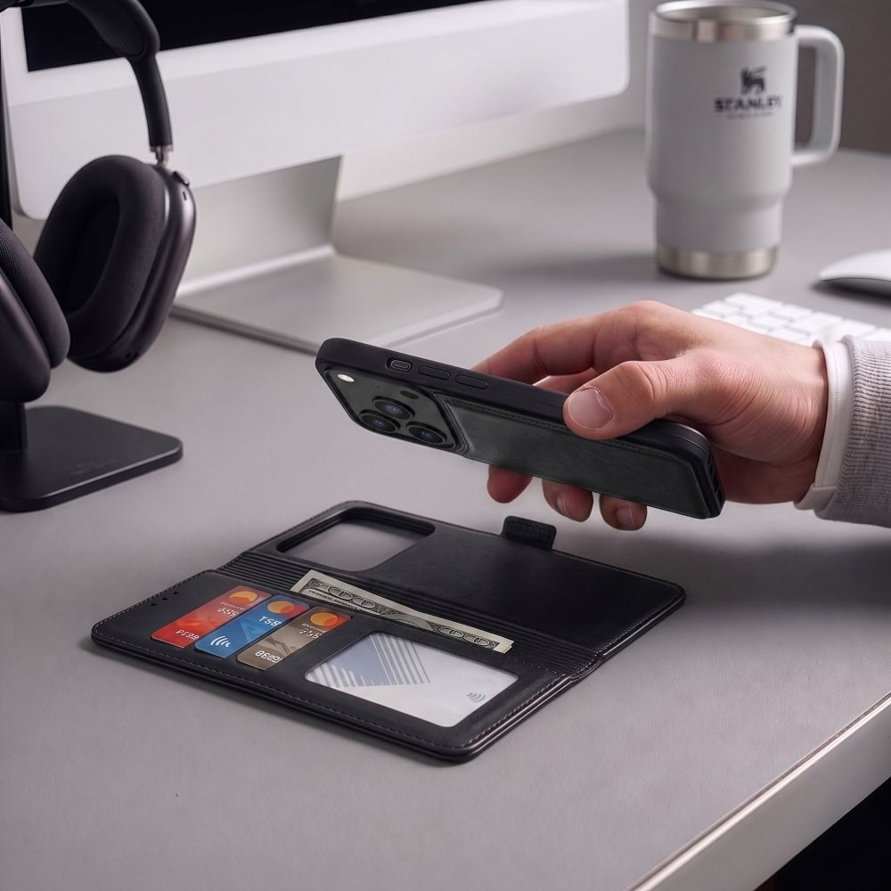 Tech-Protect iPhone 17 Pro / iPhone 18 Pro - Θήκη Πορτοφόλι Stand από Δερματίνη με Αποσπώμενη θήκη MagSafe - Matte Black