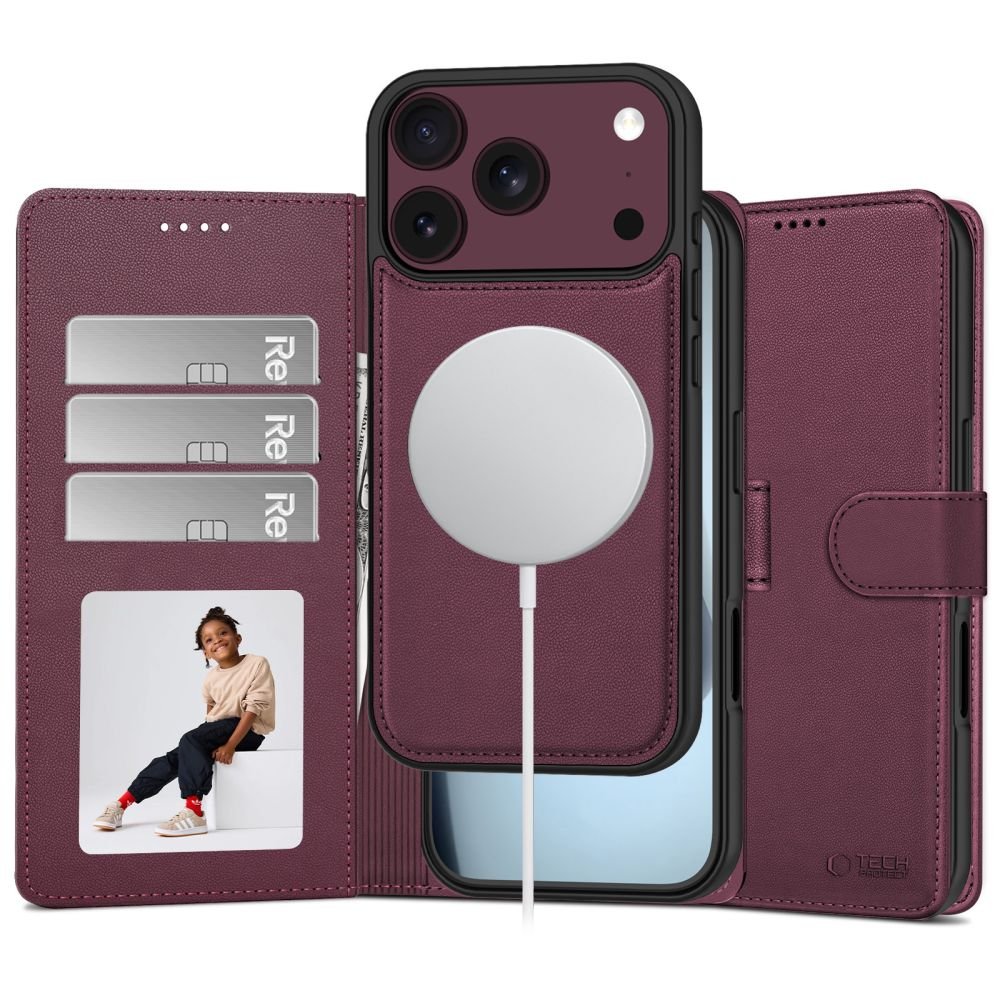 Tech-Protect iPhone 17 Pro / iPhone 18 Pro - Θήκη Πορτοφόλι Stand από Δερματίνη με Αποσπώμενη θήκη MagSafe - Mulberry