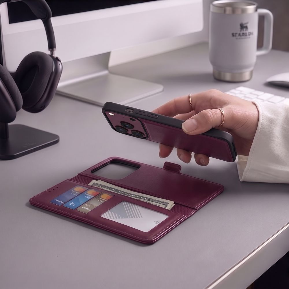 Tech-Protect iPhone 17 Pro / iPhone 18 Pro - Θήκη Πορτοφόλι Stand από Δερματίνη με Αποσπώμενη θήκη MagSafe - Mulberry