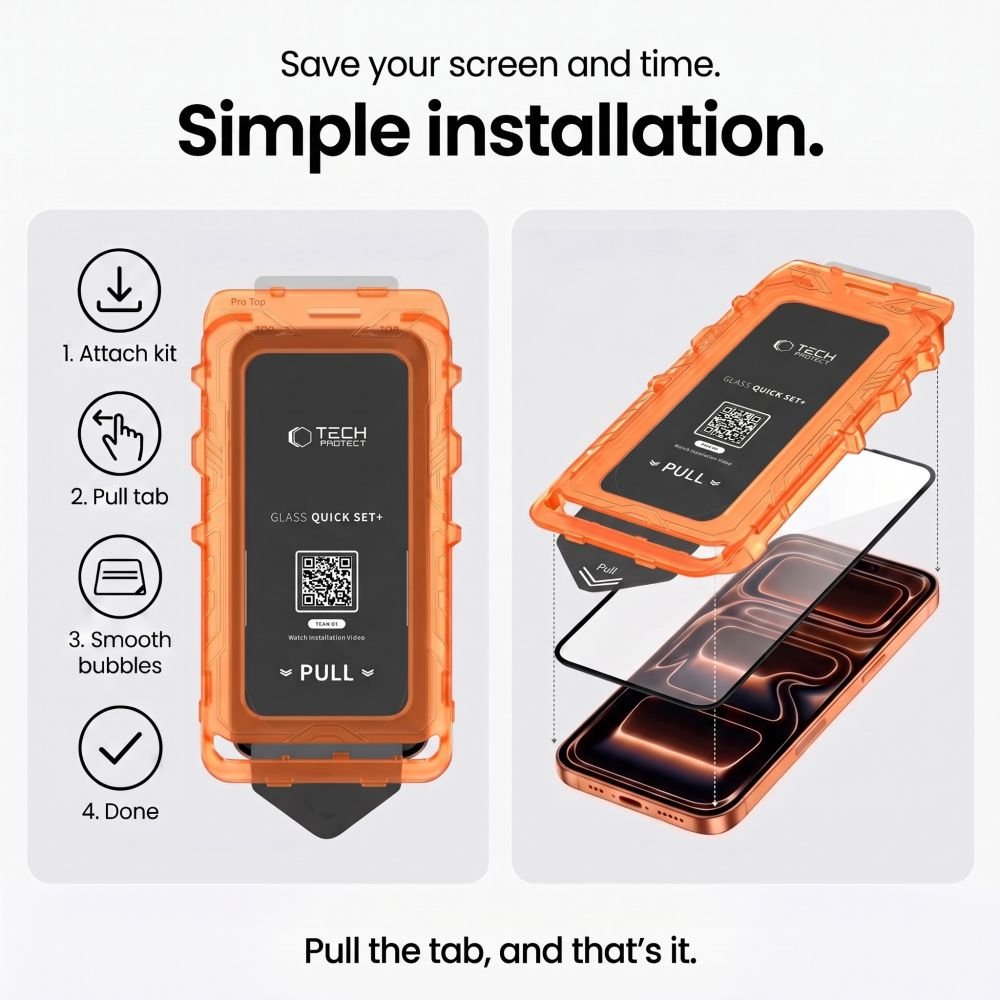 Tech-Protect iPhone 18 Pro / iPhone 17 Pro - Σετ με 2 Full Screen Αντιχαρακτικά Γυαλιά Οθόνης με Οδηγό Τοποθέτησης - Quick Set Plus - Black