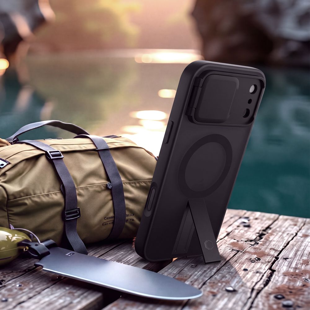 Tech-Protect iPhone 18 Pro / iPhone 17 Pro - Σκληρή Θήκη MagSafe με Ανοιγόμενο Κάλυμμα Κάμερας και Stand - Kevlar Aura MagSafe - Matte Black