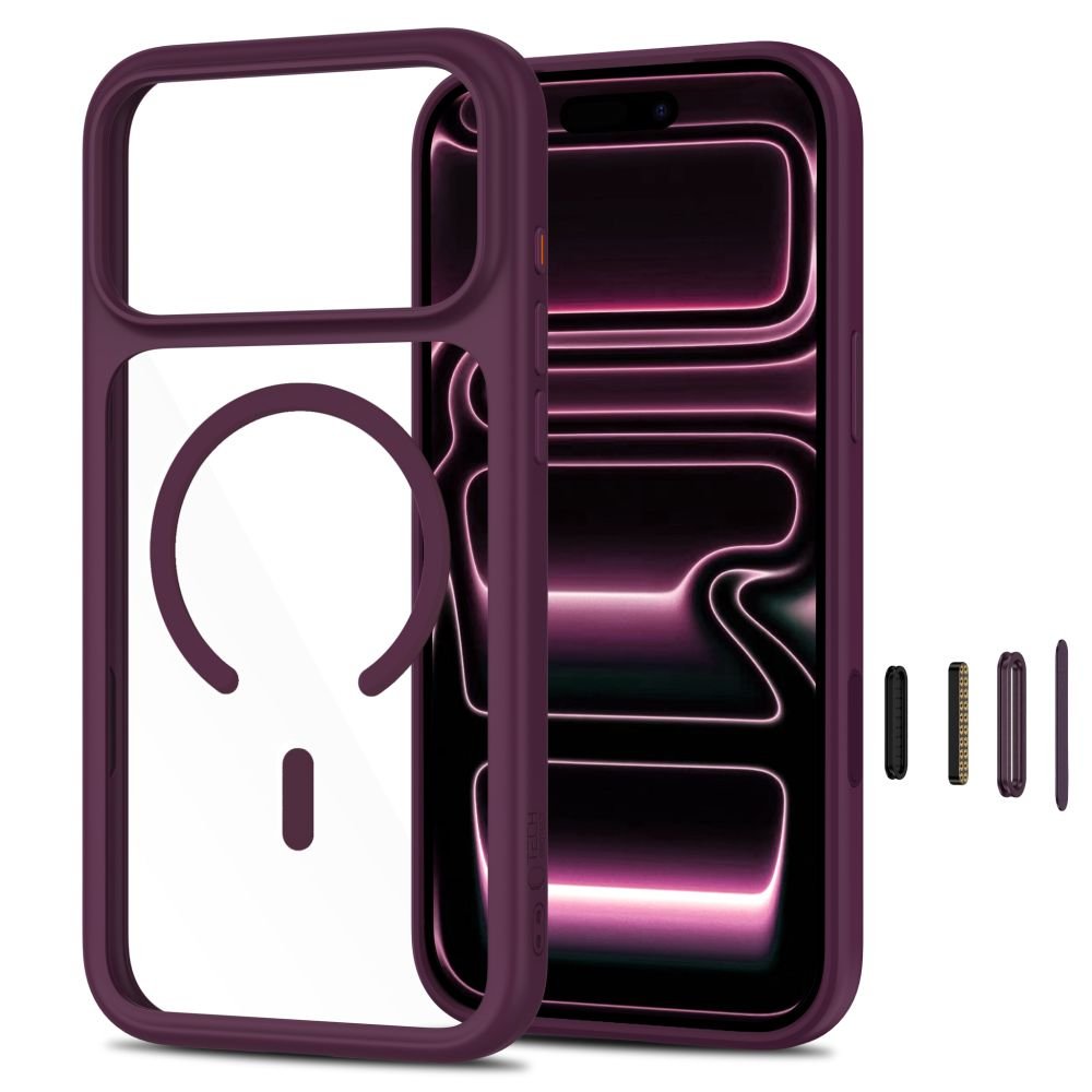 Tech-Protect iPhone 18 Pro / iPhone 17 Pro - Σκληρή Θήκη με Πλαίσιο Σιλικόνης MagSafe και 2 Αντιχαρακτικά Γυαλιά Οθόνης - MagOne CC - Burgundy / Clear