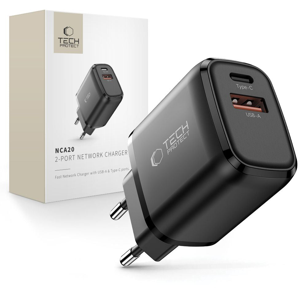 Tech - Protect Οικιακός Φορτιστής με 1 Θύρα USB και 1 Θύρα Type - C PD 20W QC3.0 - NCA20 - Black