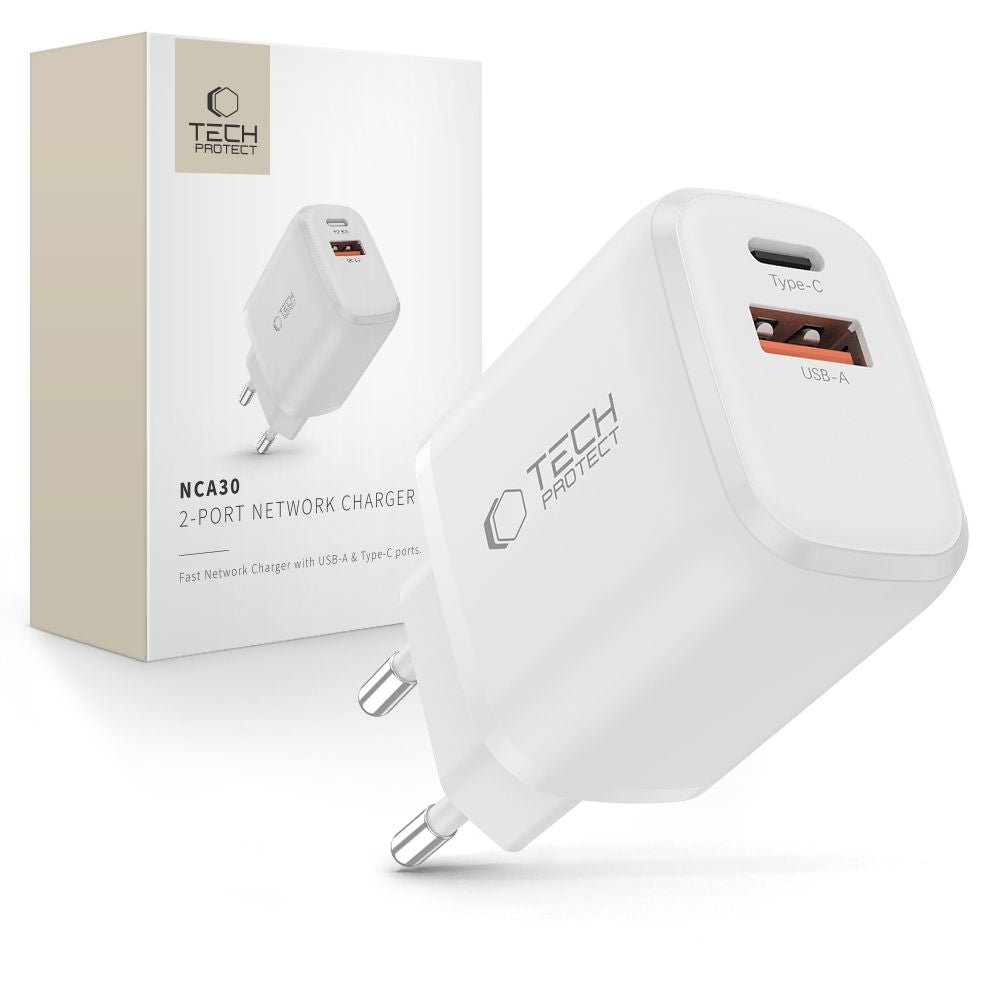 Tech - Protect Οικιακός Φορτιστής με 1 Θύρα USB και 1 Θύρα Type - C PD 30W QC3.0 - NCA30 - White