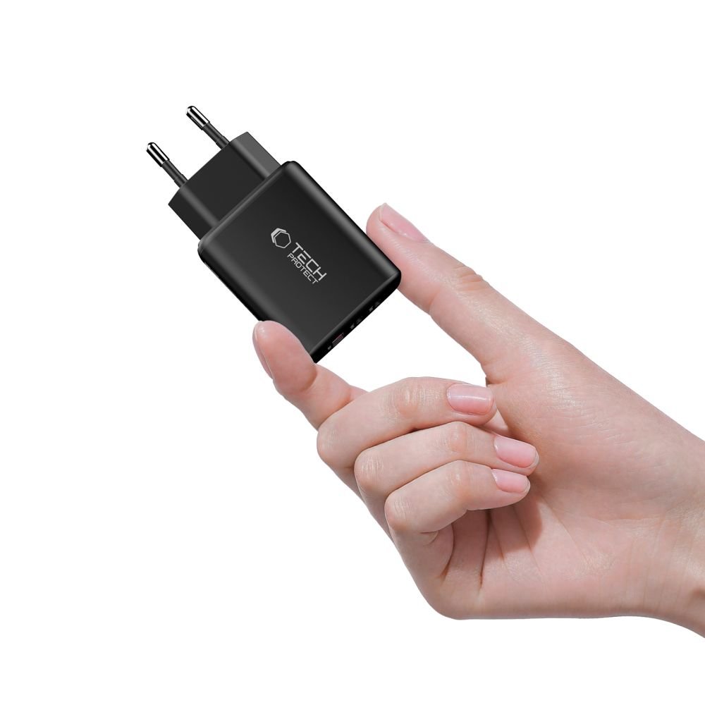 Tech - Protect Οικιακός Φορτιστής με 1 Θύρα USB και 2 Θύρες Type - C PD 65W QC3.0 - NCA65W - GAN - Black