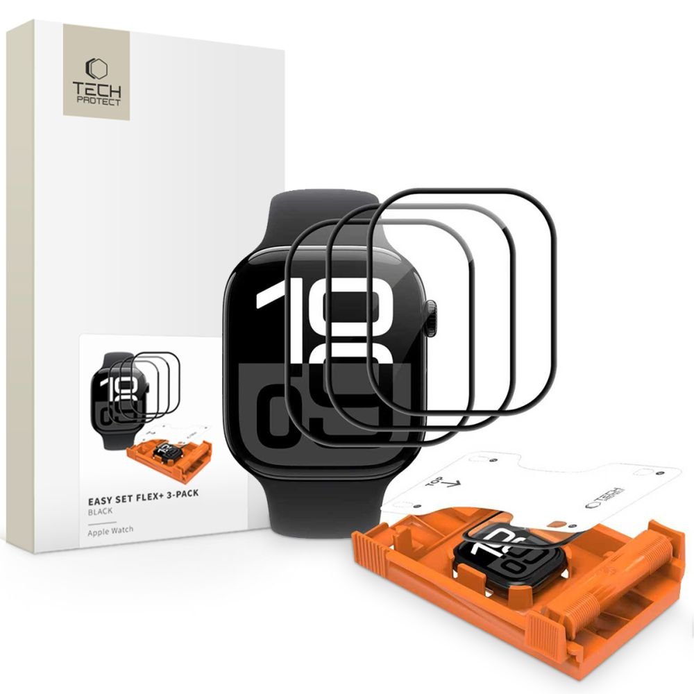 Tech - Protect Προστασία Οθόνης Apple Watch 10/11 - 46mm - 7H Αντιχαρακτικό Γυαλί Οθόνης - Hybrid Glass Flex Plus - 3 Τεμάχια - Black