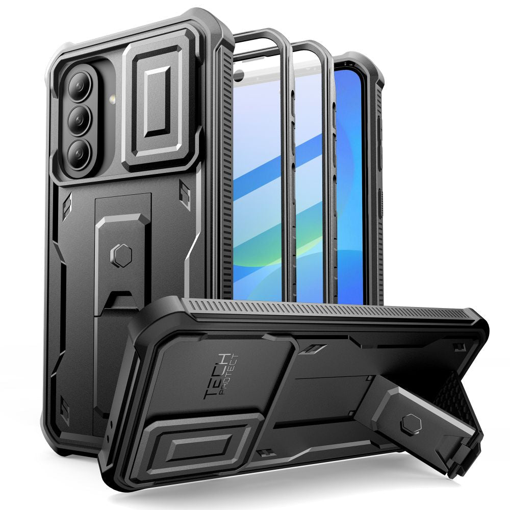Tech - Protect Samsung Galaxy A36 5G / A37 5G - Θήκη 360 Full Body με Προστασία για την Οθόνη και την Κάμερα και Stand - Kevlar Cam+ 2 - Set - Black