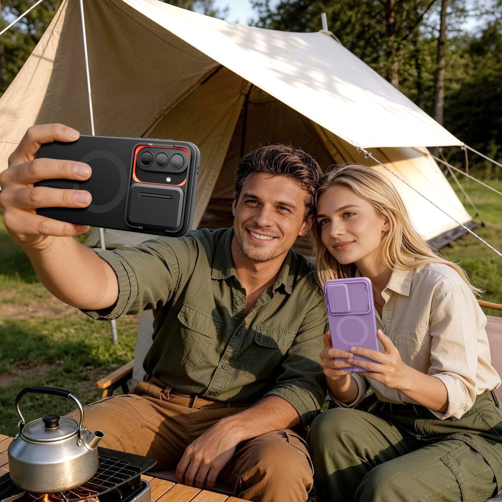 Tech - Protect Samsung Galaxy A57 5G - Σκληρή Θήκη με Ανοιγόμενο Κάλυμμα Κάμερας και Stand - Kevlar Aura MagSafe - Black / Orange