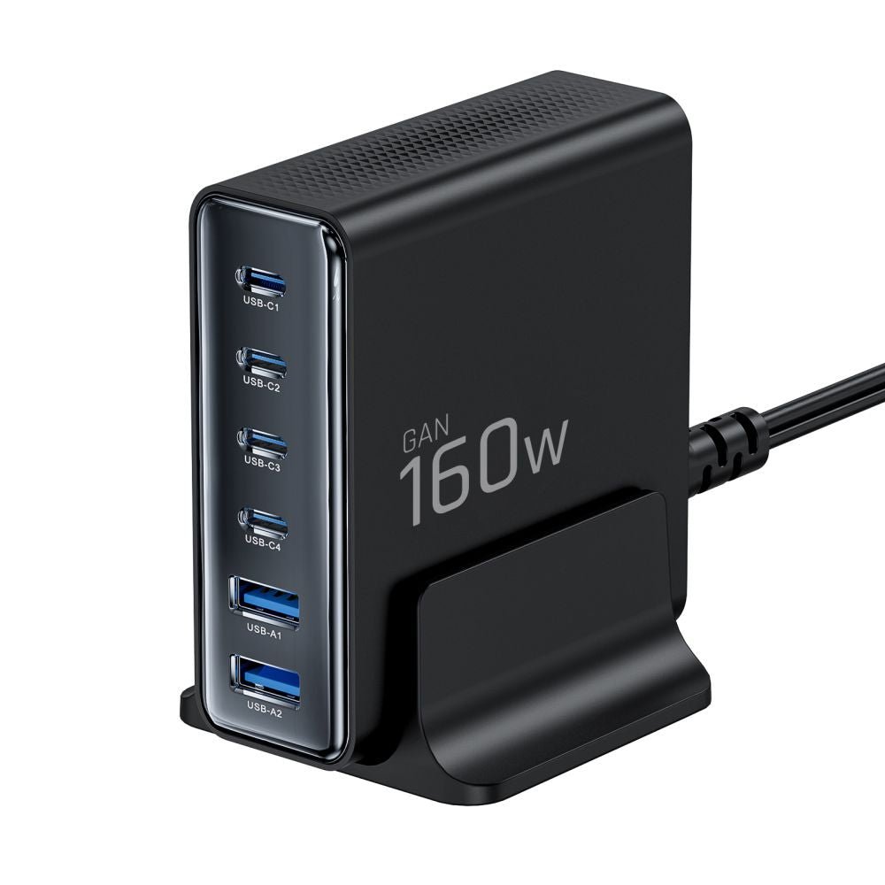 Tech - Protect Σταθμός Φόρτισης με 2 Θύρες USB και 4 Θύρες Type - C - PD 160W/QC3.0 - DC160W - GAN - Black