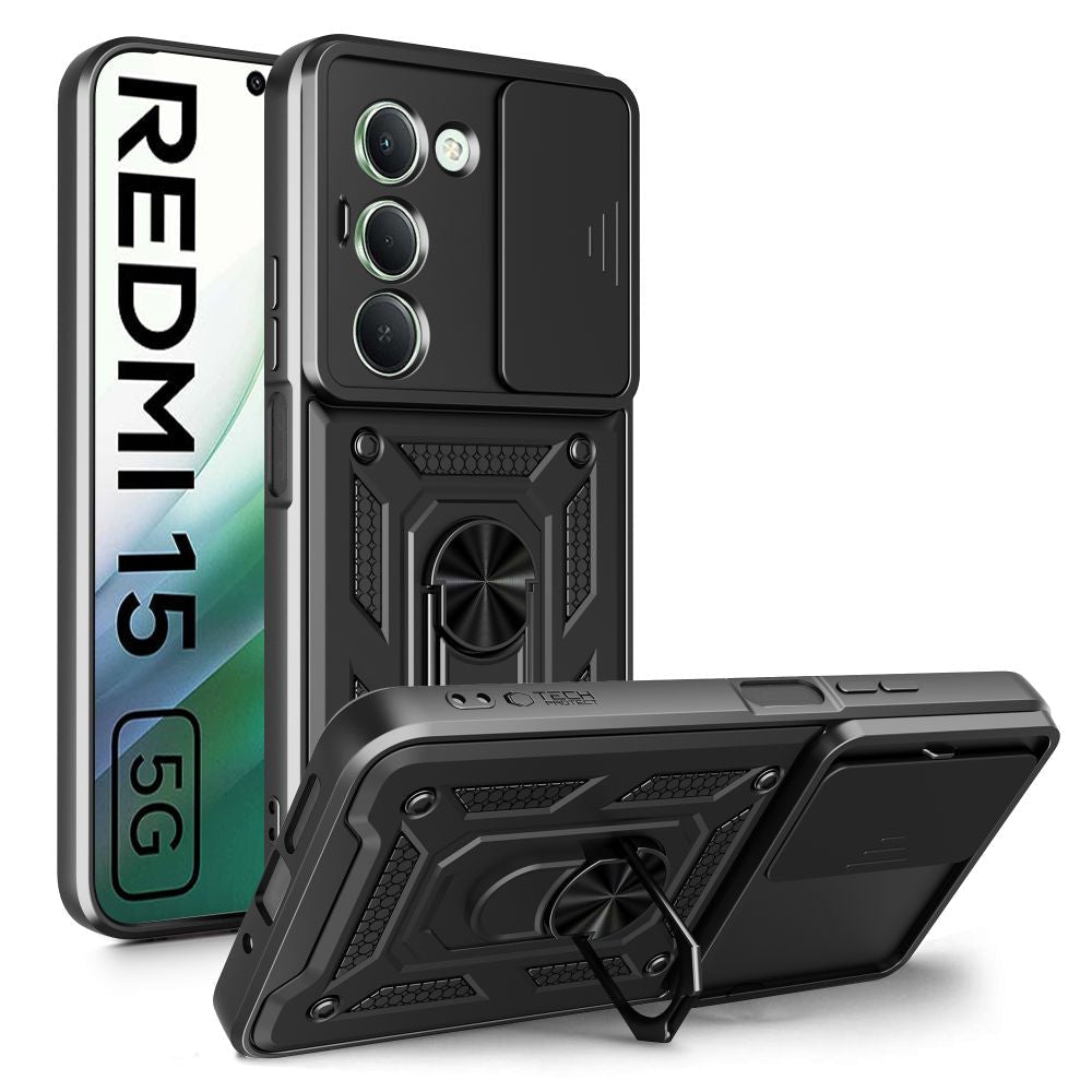 Tech - Protect Xiaomi Redmi 15 4G / 5G - Σκληρή Θήκη με Πλαίσιο Σιλικόνης και Δαχτυλίδι Συγκράτησης - Camshield Pro - Black