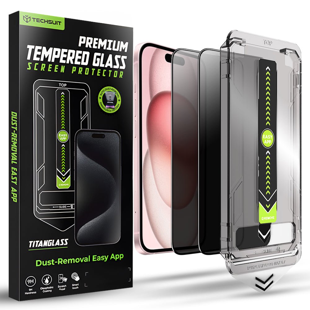 Techsuit iPhone 15 / 16 - Σετ με 2 Full Screen Αντιχαρακτικά Γυαλιά Οθόνης - TitanGlass FullCover - Privacy