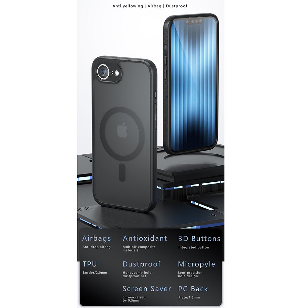 Techsuit iPhone 16e / iPhone 17e - Σκληρή Θήκη με Πλαίσιο Σιλικόνης και MagSafe - PureFrost MagSafe - Frosted Black