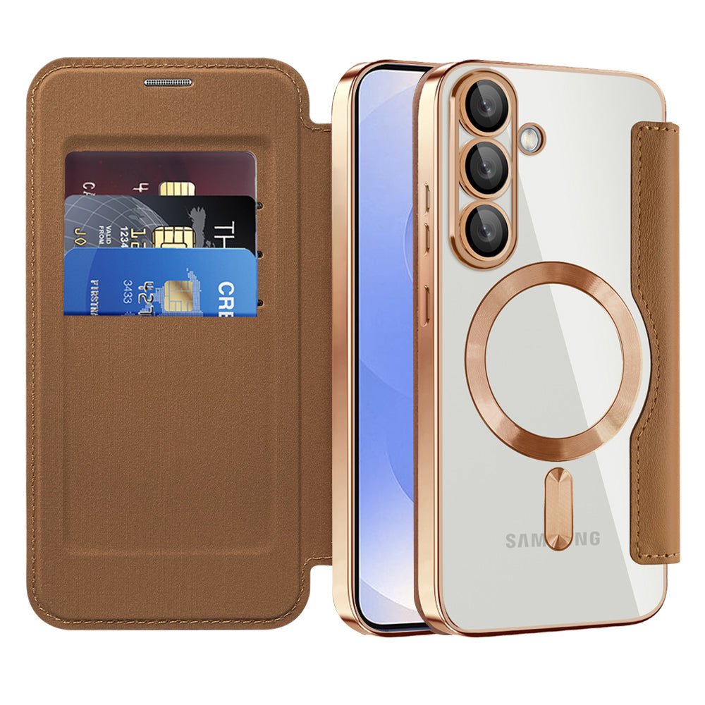 Techsuit Samsung Galaxy S25 Plus - Θήκη Βιβλίο με MagSafe με Υποδοχές Καρτών και RFID Προστασία - SmartMag Book Case - Brown