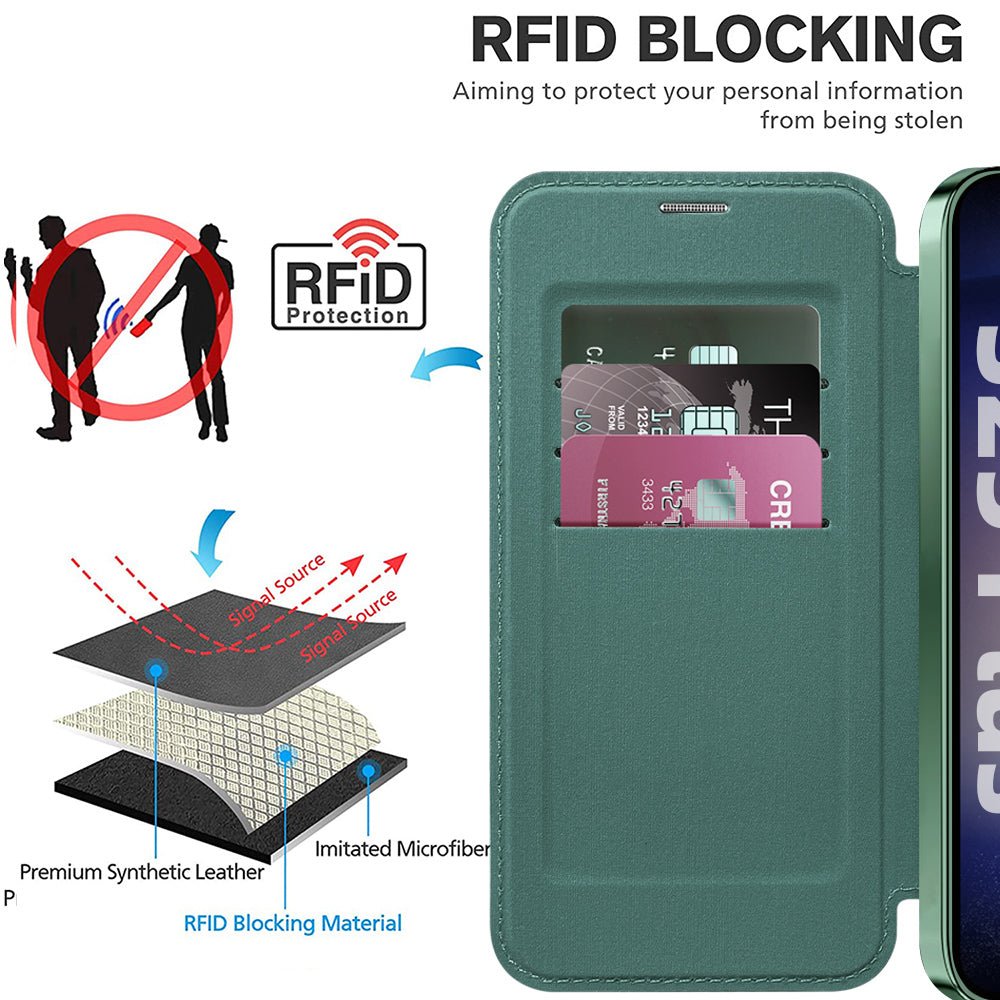 Techsuit Samsung Galaxy S25 Plus - Θήκη Βιβλίο με MagSafe με Υποδοχές Καρτών και RFID Προστασία - SmartMag Book Case - Green