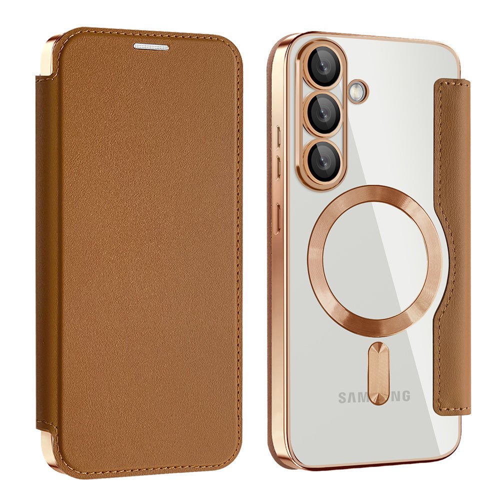 Techsuit Samsung Galaxy S25 - Θήκη Βιβλίο με MagSafe με Υποδοχές Καρτών και RFID Προστασία - SmartMag Book Case - Brown
