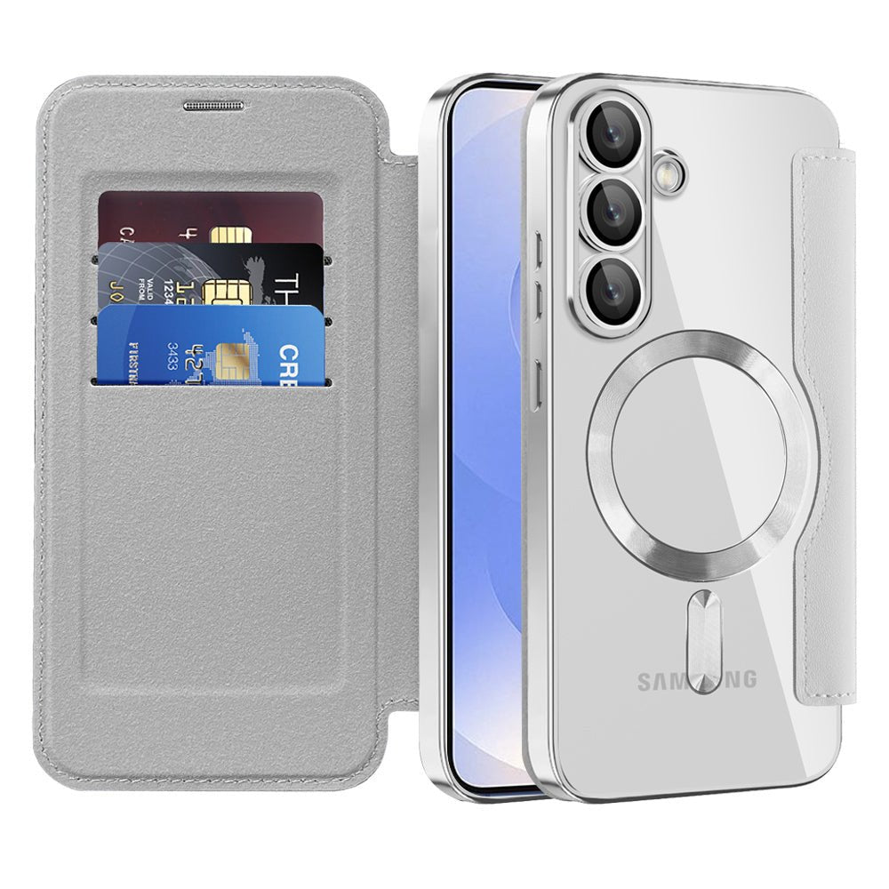 Techsuit Samsung Galaxy S25 - Θήκη Βιβλίο με MagSafe με Υποδοχές Καρτών και RFID Προστασία - SmartMag Book Case - Grey
