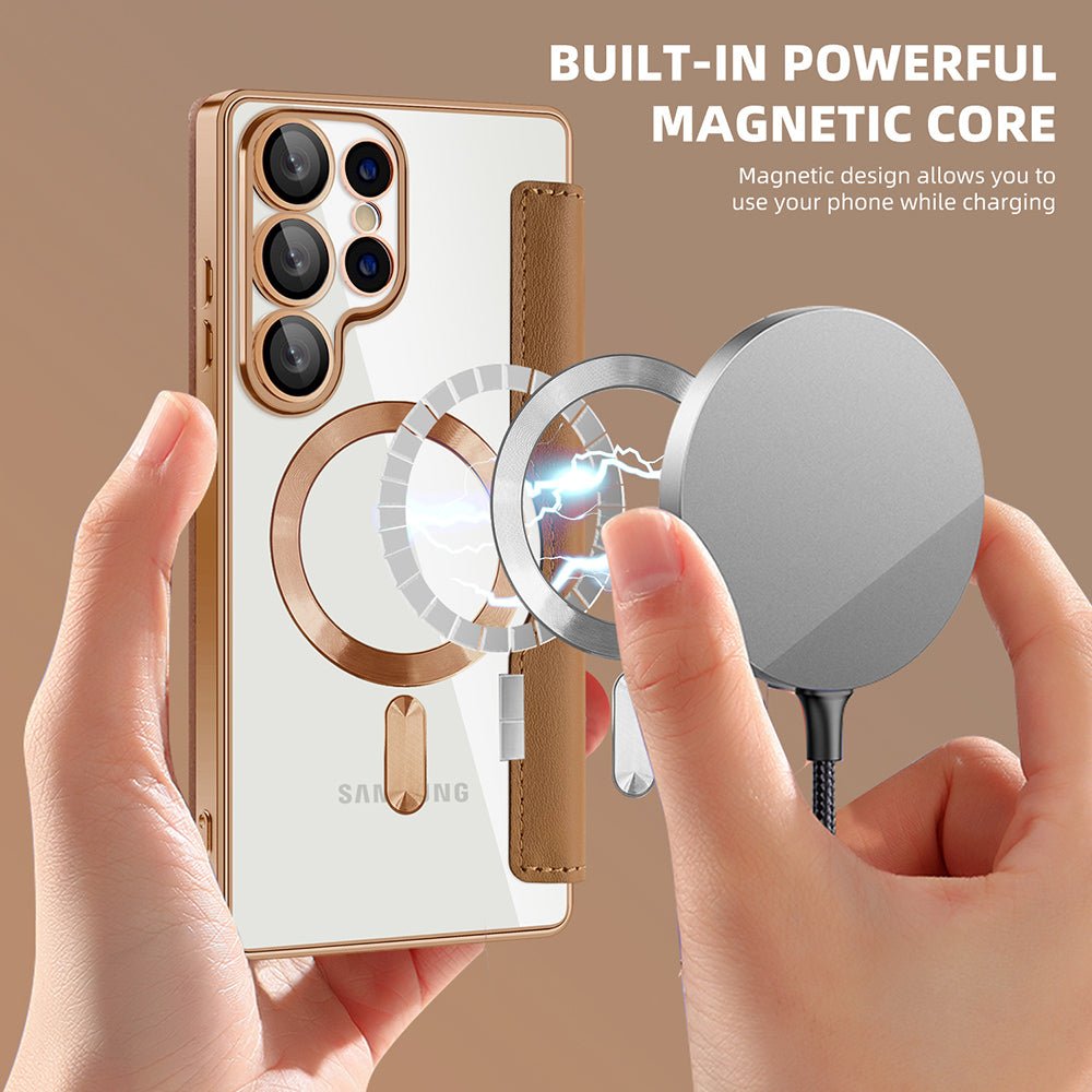 Techsuit Samsung Galaxy S25 Ultra - Θήκη Βιβλίο με MagSafe με Υποδοχές Καρτών και RFID Προστασία - SmartMag Book Case - Brown