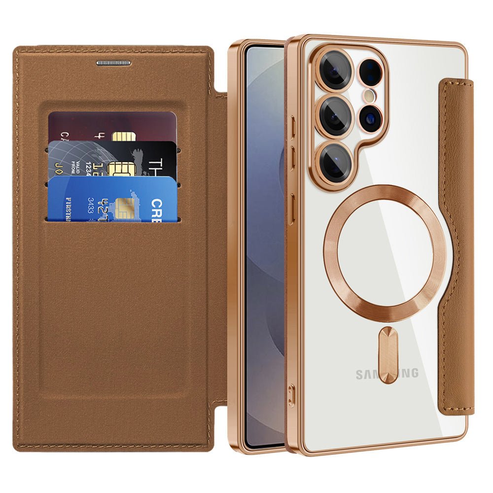 Techsuit Samsung Galaxy S25 Ultra - Θήκη Βιβλίο με MagSafe με Υποδοχές Καρτών και RFID Προστασία - SmartMag Book Case - Brown