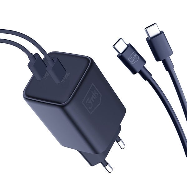 3MK Hyper 45W PD Οικιακός Φορτιστής Γρήγορης Φόρτισης με 2 Θύρες Type - C και 2 Καλώδια Type - C to Type - C - Black