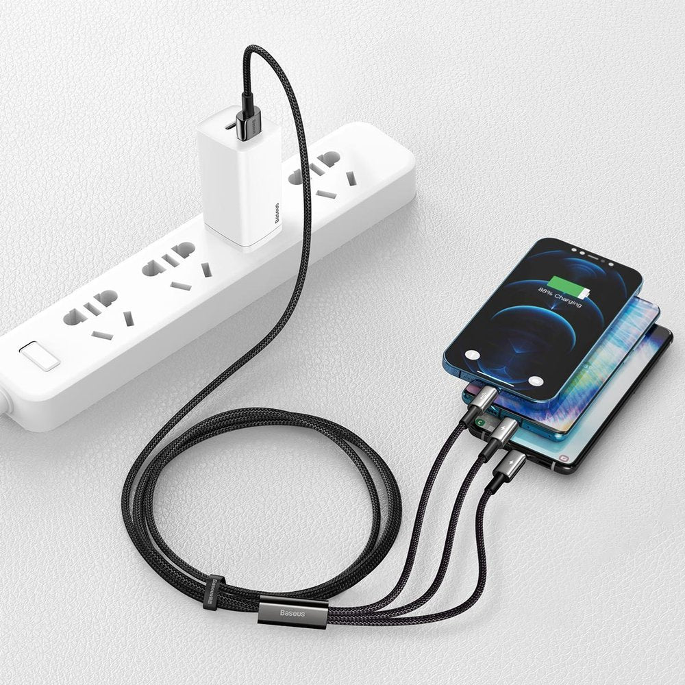 Baseus Tungsten Gold 3in1 Καλώδιο Φόρτισης 3.5A 1.5m - Micro USB / Lightning / Type - C - Black - CAMLTWJ - 01