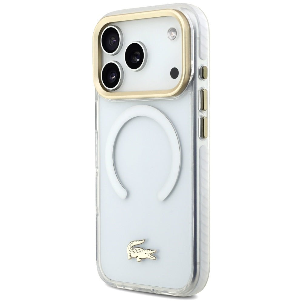 Lacoste iPhone 17 Pro - Shockproof Transparent Frosted Gold Logo MagSafe - Σκληρή Θήκη με Πλαίσιο Σιλικόνης - White
