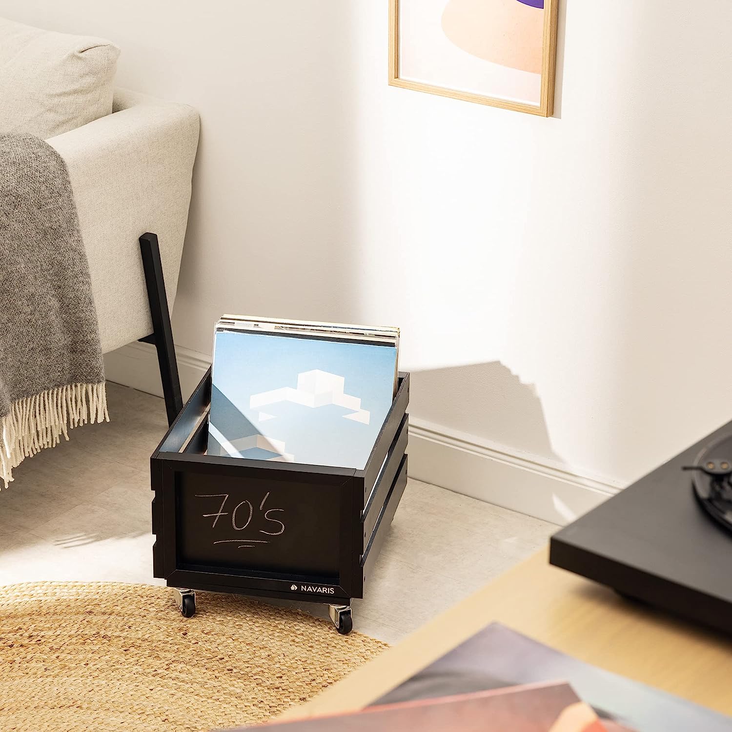 Navaris Ξύλινο Κουτί Αποθήκευσης με Πίνακα Κιμωλίας και Ροδάκια - 42,9 x 34,4 x 28 cm - Black - 53026.02.01