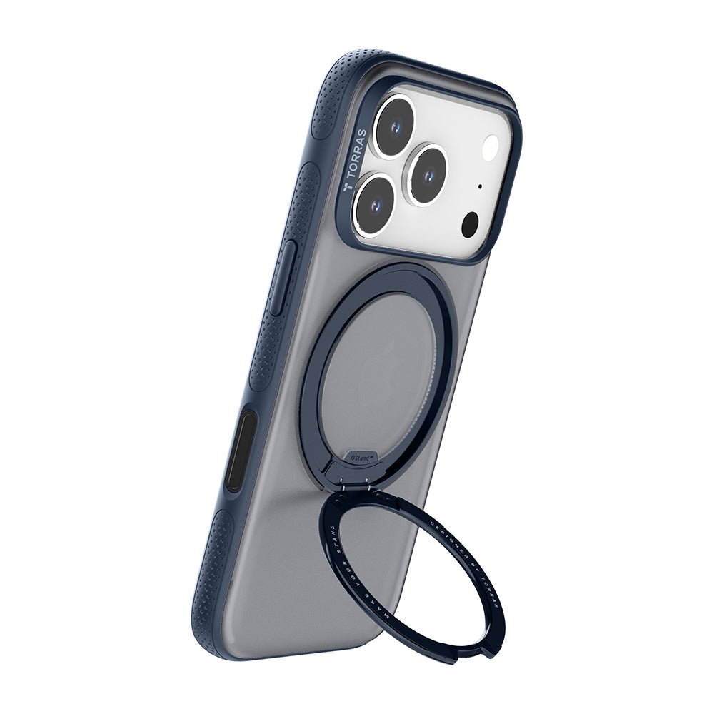 Torras iPhone 17 Pro - Σκληρή θήκη με Περιστρεφόμενο Stand / MagSafe - Ostand R Fitness Series - Navy Blue