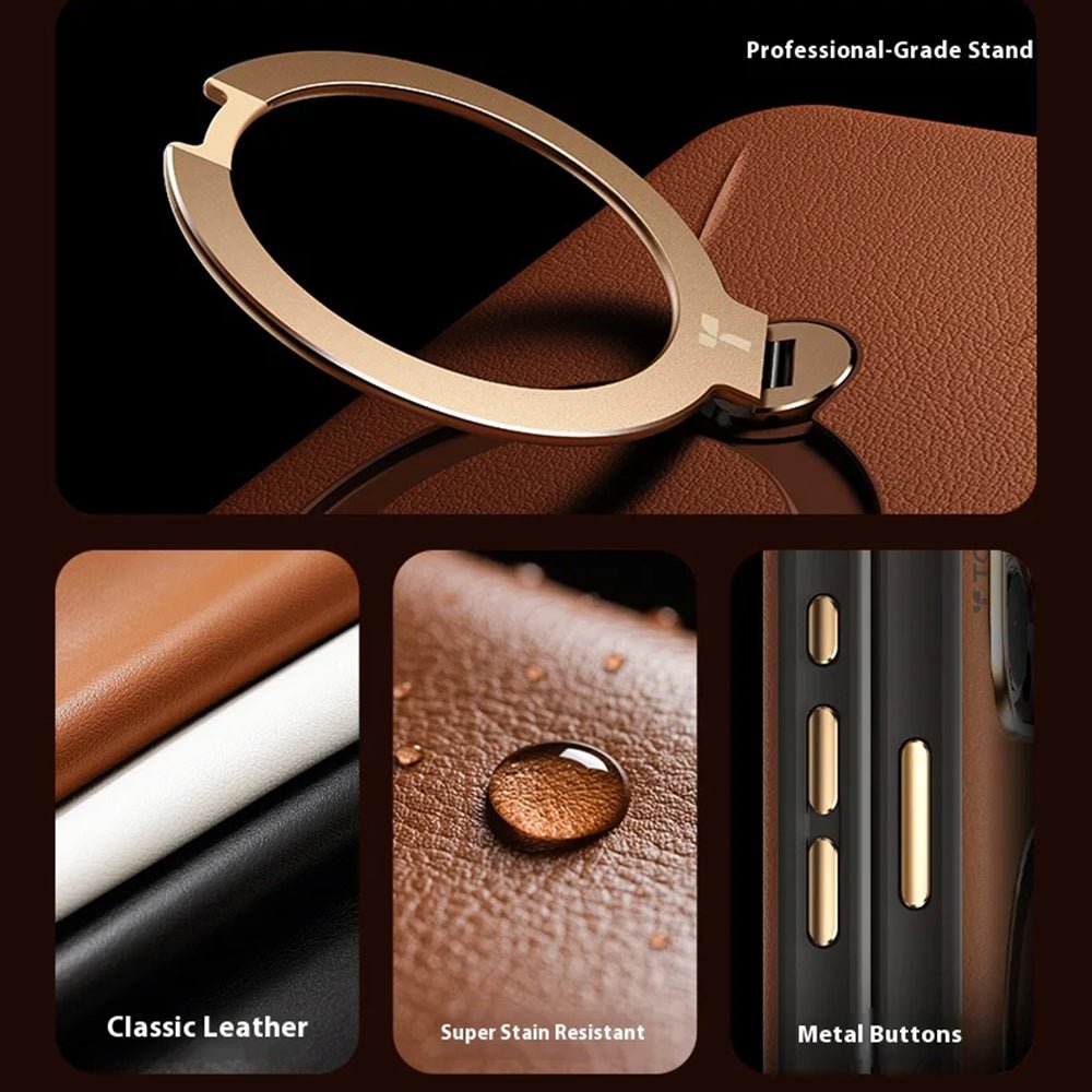 Torras iPhone 17 Pro - Σκληρή θήκη με Περιστρεφόμενο Stand / MagSafe - QPRO Leather Series - Black