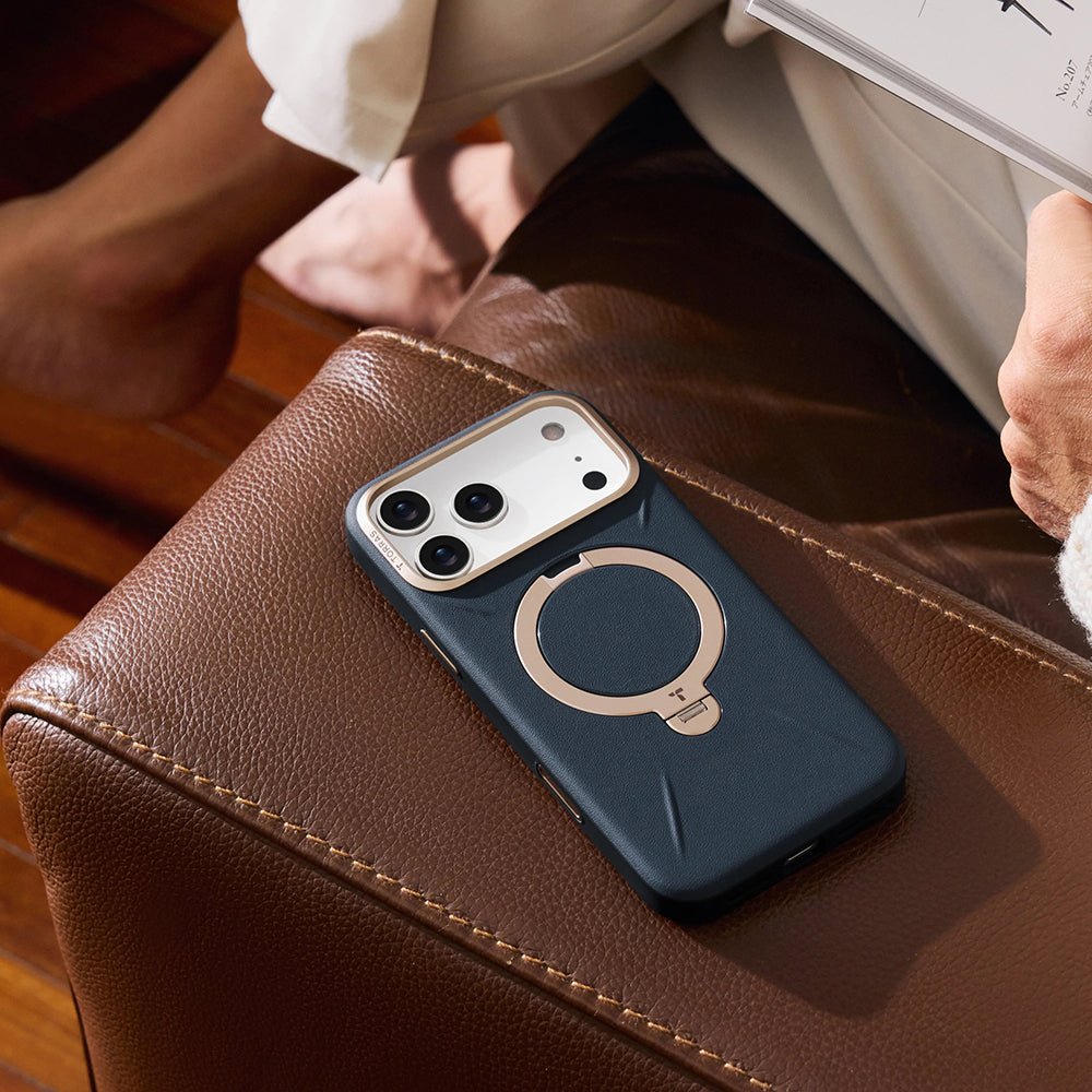 Torras iPhone 17 Pro - Σκληρή θήκη με Περιστρεφόμενο Stand / MagSafe - QPRO Leather Series - Orange