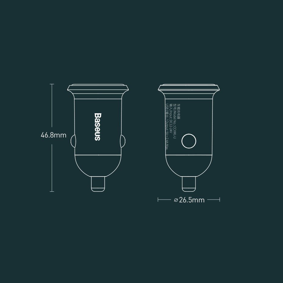 Baseus Grain Pro Car Charger - Φορτιστής Αυτοκινήτου 4.8A 2xUSB Ports - White - CCALLP - 02