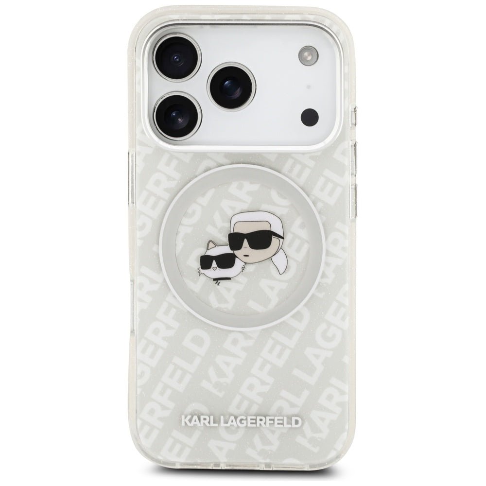 Karl Lagerfeld iPhone 17 Pro Max - IML Glitter Karl and Choupette Heads Logo MagSafe - Σκληρή Θήκη με Πλαίσιο Σιλικόνης - Grey - KLHMP17XHMKBKCHOG