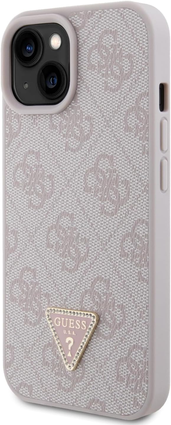 Guess iPhone 15 Leather 4G Diamond Triangle Θήκη με Επένδυση Συνθετικού Δέρματος - Pink - GUHCP15SP4TDPP